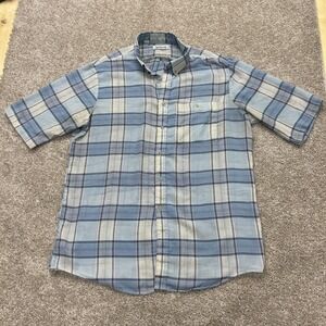 Vintage Saddlebrook Shirt Mens Large Blue Plaid Short Sleeve Button Up Casual